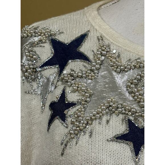 Judy Meyers for Designer Times white sweater/stars, medium, celestial, eclectic - Picture 4 of 8